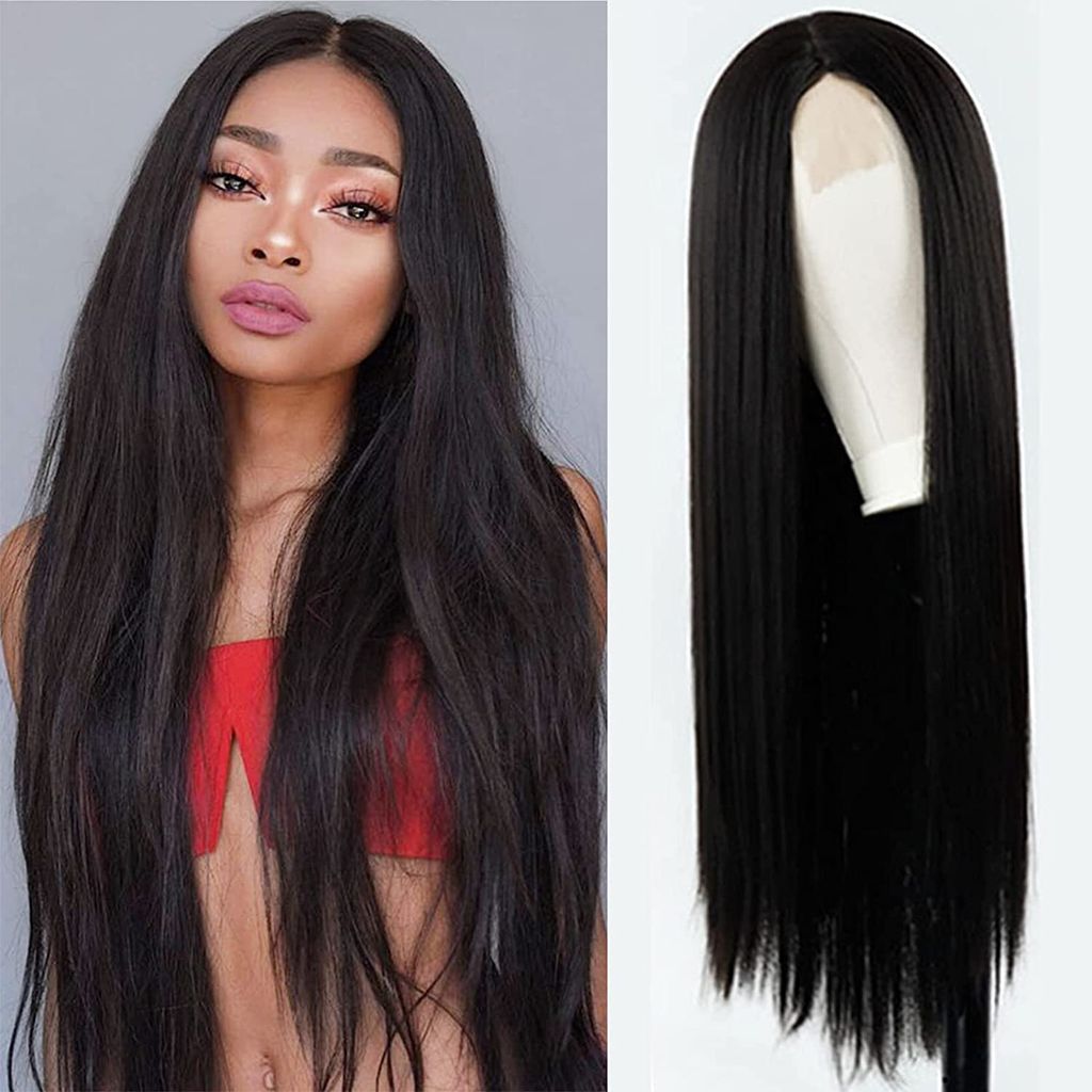 Akashkrishna Hair Wig Black Wig for Women Girls Long Straight Hair Wig Natural Fashion Cute Synthetic Wigs for Daily Party Cosplay