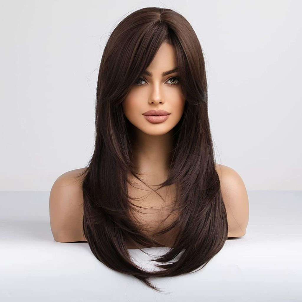 Akashkrishna Brown Wigs for Women Long Straight Hair Wigs For Girls Middle Part Synthetic Hair Wig Heat Resistant Synthetic Fiber(brown-straight)