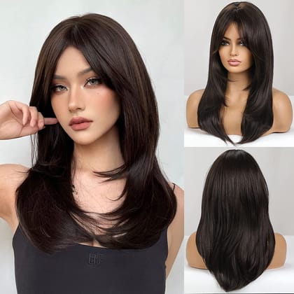 Akashkrishna Brown Wigs for Women Long Straight Hair Wigs For Girls Middle Part Synthetic Hair Wig Heat Resistant Synthetic Fiber(brown-straight)