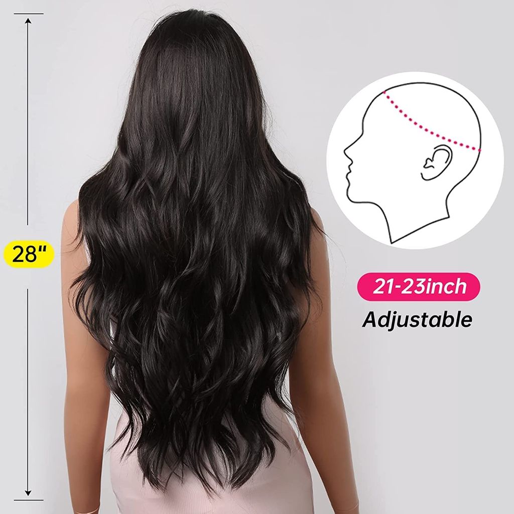 Akashkrishna Hairs Long Black Hair Wig for Women Curly Synthetic Hair Middle Part Hair Wig Heat Resistant Fiber (Black) with Cap and Comb
