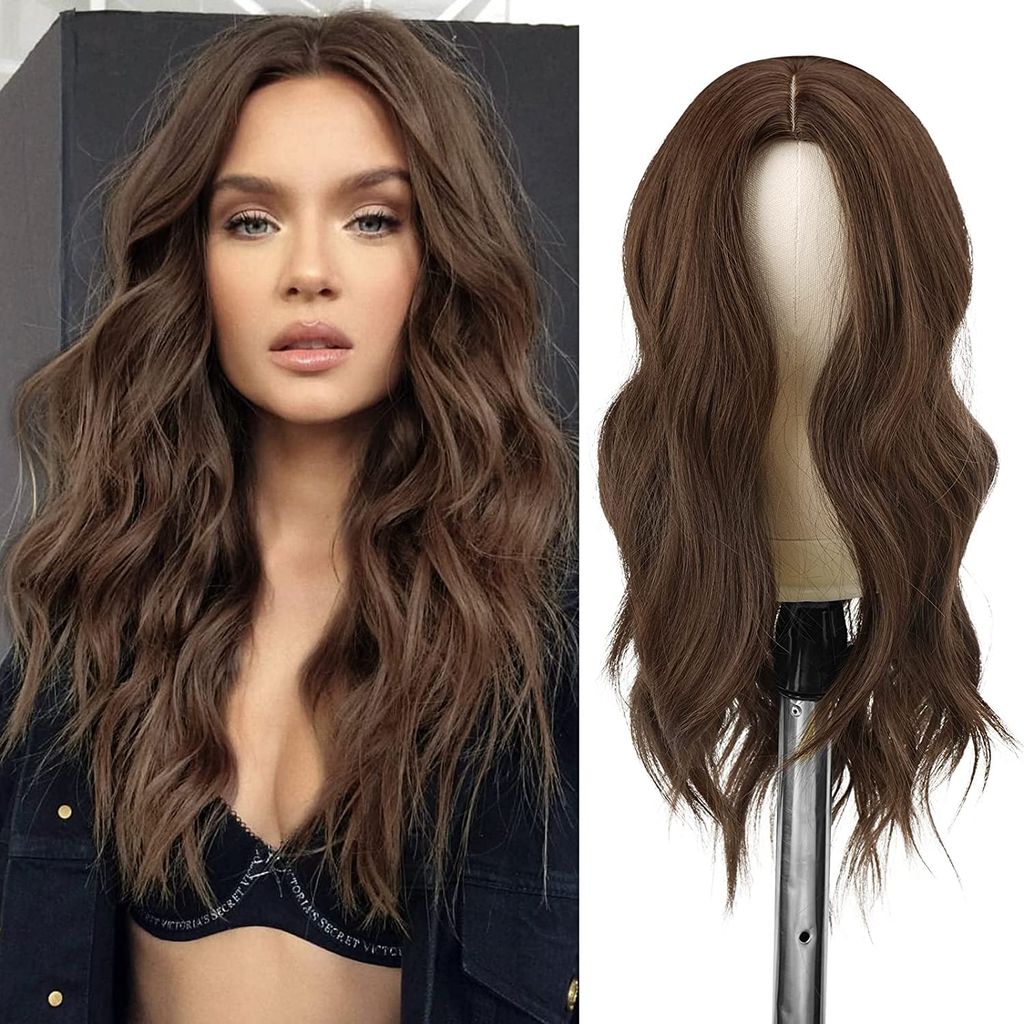 Akashkrishna Hair Wig For Women Long Curly Brown Wigs For Women Middle Part Natural Dark Brown Wig Heat Resistant Synthetic Hair Wig for Daily Use