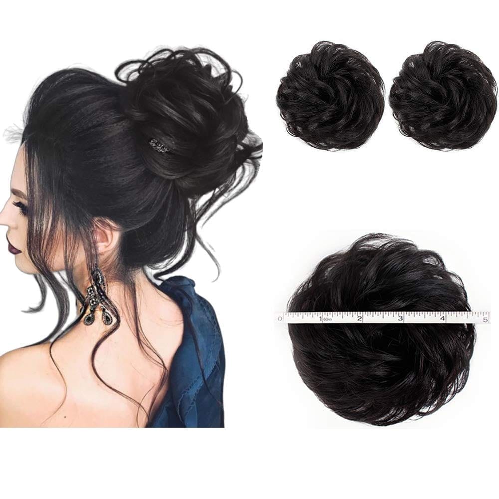 Akashkrishna 2pc Messy Hair Bun Extensions and 1pc Curly Wavy Synthetic Hair Extensions For Women (Color:Black)