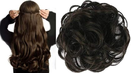 Akashkrishna Messy Hair Bun Extensions and Curly Wavy Synthetic Hair Extensions Updo Hairpieces for women(Color:Brown)