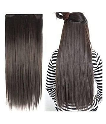 Akashkrishna Dark Brown Straight Hair Extensions For Women And Girls Synthetic Fiber Clip In Hair Extension