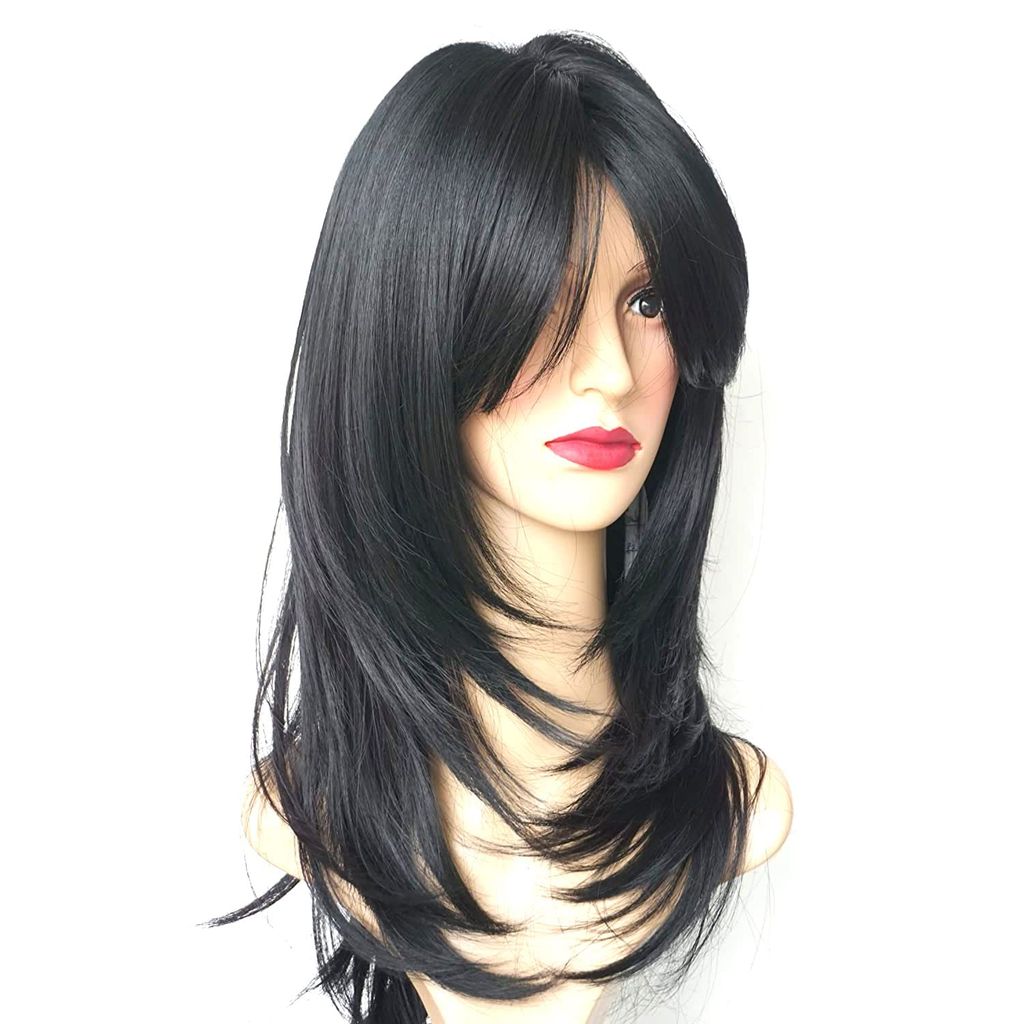 Akashkrishna Full Head Black Wig For Women Synthetic Hair 26" Long Curly Wavy Wigs for Women Middle Parting Hair Wig
