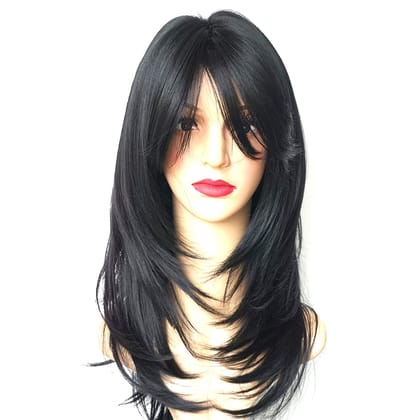 Akashkrishna Full Head Black Wig For Women Synthetic Hair 26" Long Curly Wavy Wigs for Women Middle Parting Hair Wig