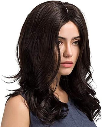 AkashKrishna Full Head Hair Wig Medium Wig for Women Natural Looking Wavy Brown Synthetic Wig Daily Use Wigs Heat Resistant For Women 22 inch