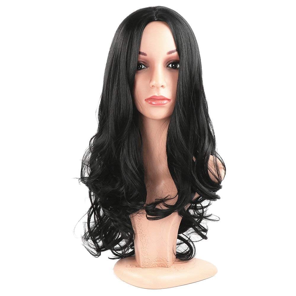 Akashkrishna Hair Long Curly Black Wig for Women Middle Part Natural Dark Black Wig Heat Resistant Synthetic Wig for Daily Use