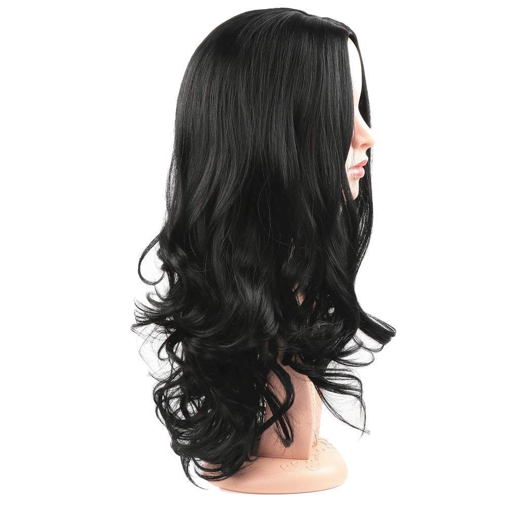 Akashkrishna Hair Long Curly Black Wig for Women Middle Part Natural Dark Black Wig Heat Resistant Synthetic Wig for Daily Use