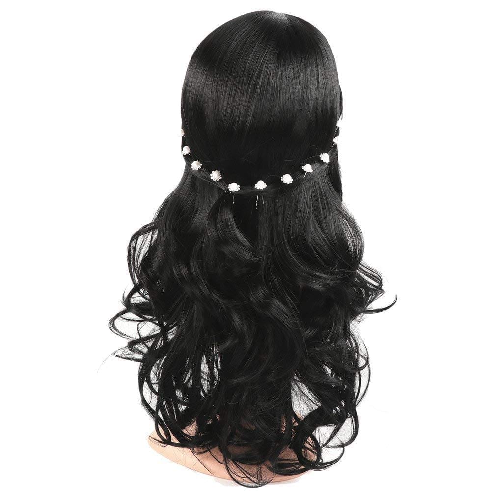 Akashkrishna Hair Long Curly Black Wig for Women Middle Part Natural Dark Black Wig Heat Resistant Synthetic Wig for Daily Use