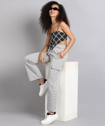 Glossia Fashion Quill Grey Casual Flared Parallel Cargo Trousers for Women - 82699