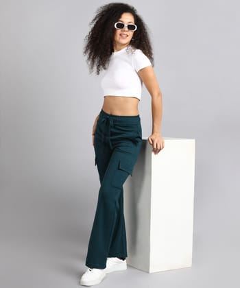 Glossia Fashion Gable Green Casual Flared Parallel Cargo Trousers for Women - 82699