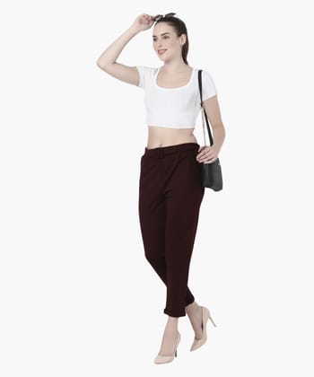 Glossia Fashion Maroon High Rise Formal Tapered Cigarette Trousers for Women - 82643