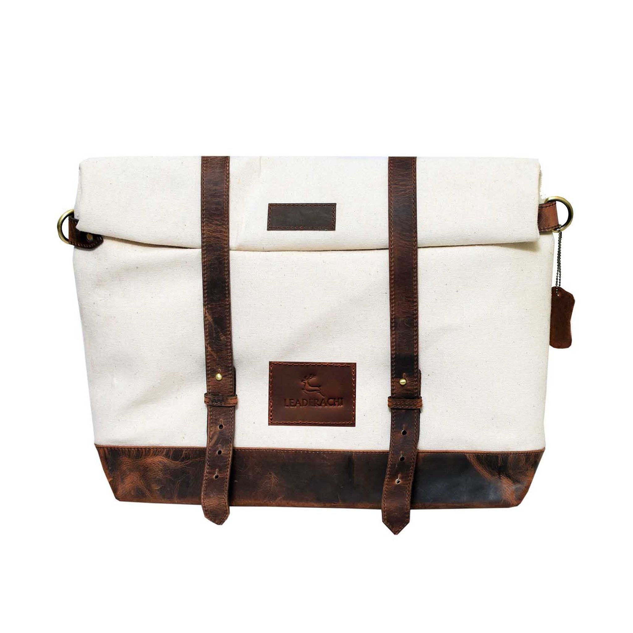 LEADERACHI Vintage Premium Canvas Leather Messenger For Mens C06