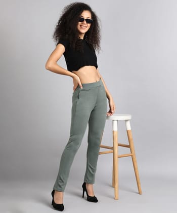 Glossia Fashion Cascade  Green High Rise Formal Tapered Cigarette Trousers for Women - 82674