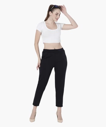 Glossia Fashion Black High Rise Formal Tapered Cigarette Trousers for Women - 82643