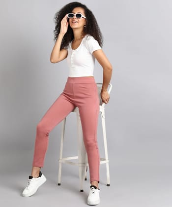 Glossia Fashion Dusty Pink High Rise Formal Tapered Cigarette Trousers for Women - 82674