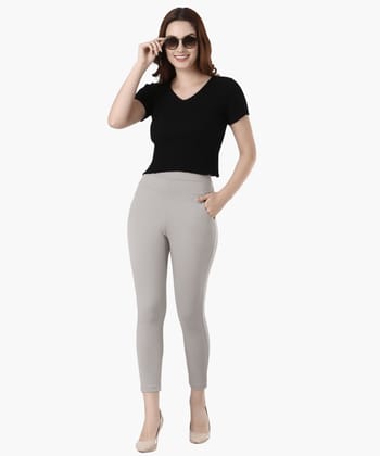 Glossia Fashion's Quill Grey Formal Slim Fit Ankle Length Jeggings for Women- 82609