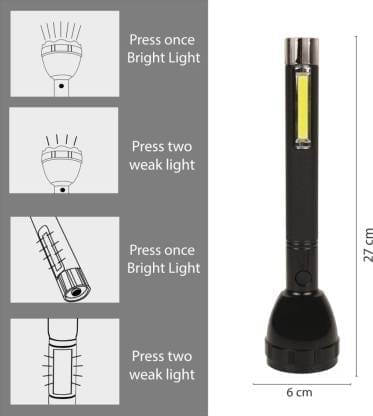 STARDEEP JY 2080 SUPER High Power Flashlight for Camping Hiking wth Emergency Light 5+3W Torch  (Black, 27 cm, Rechargeable)