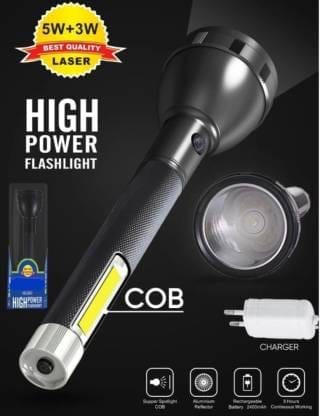 STARDEEP JY 2080 SUPER High Power Flashlight for Camping Hiking wth Emergency Light 5+3W Torch  (Black, 27 cm, Rechargeable)