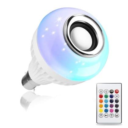 12-Watts LED Smart Light Bulb, Bluetooth 3.0 Speaker Music Bulb RGB Change with 24 Key Remote Controller for Home, Party Decoration - Multicolour,