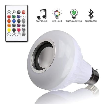 12-Watts LED Smart Light Bulb, Bluetooth 3.0 Speaker Music Bulb RGB Change with 24 Key Remote Controller for Home, Party Decoration - Multicolour,