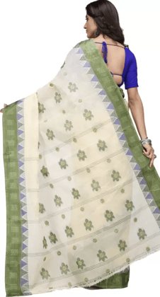 Woven Tant Pure Cotton Saree  (Green)
