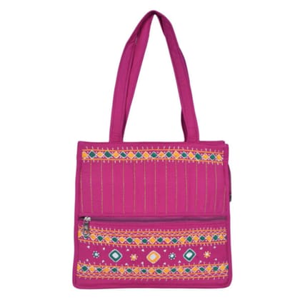 Banjara Handmade Shoulder Bag | Tote Bag with Thread & Beads And Mirror Work Pink Color