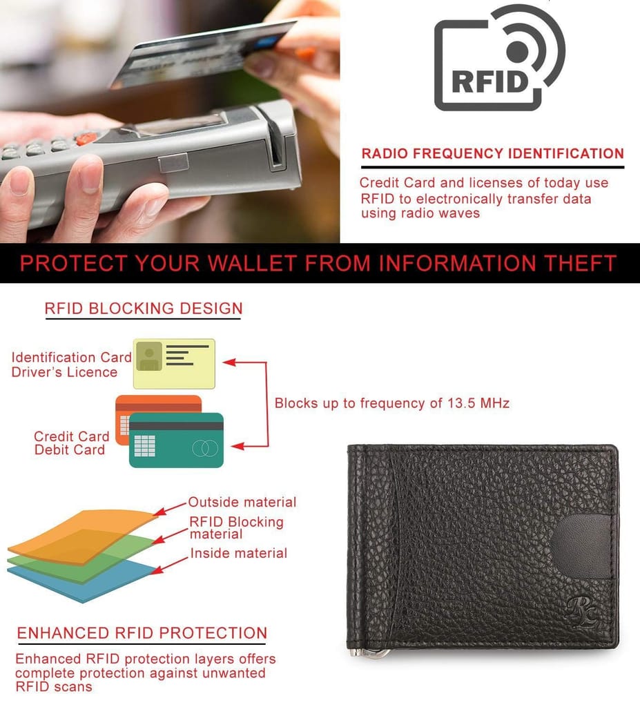 Walletsnbags Magnetic RFID Leather Money Clip Men's Wallet (Black)