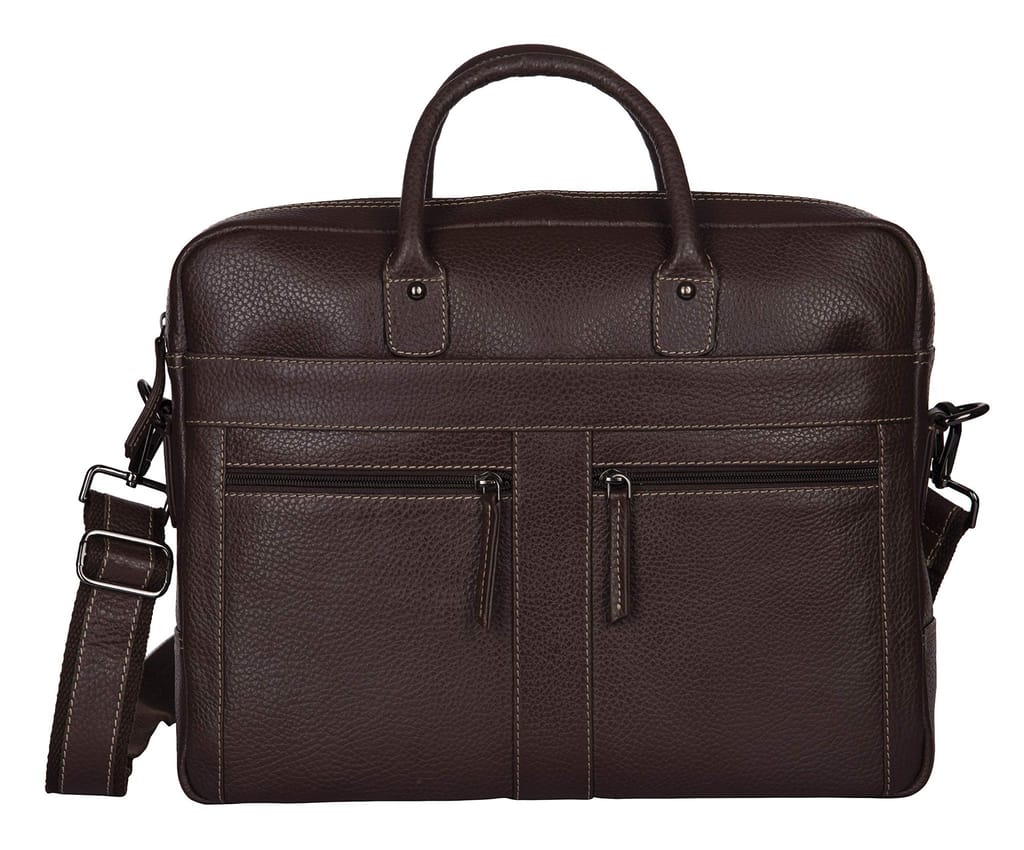 Brown Leather Briefcase - Professional Laptop Bag with Shoulder Strap