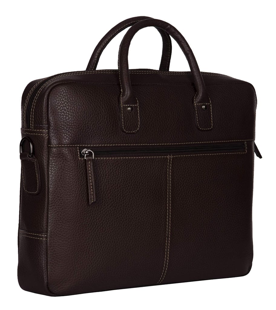 Brown Leather Briefcase - Professional Laptop Bag with Shoulder Strap