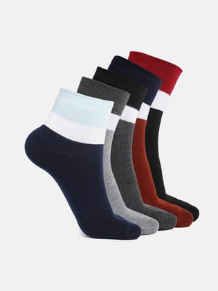 Kolor Fusion Men & Women Colour Block Above Ankle Length Cotton Socks (Pack of 5)