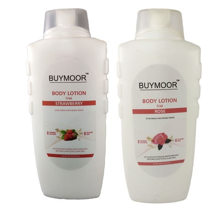 BUYMOOR Strawberry & Rose Deep Nourishing Skin Brightening Body Lotion Men & Women 1300 ML(Pack Of 2).