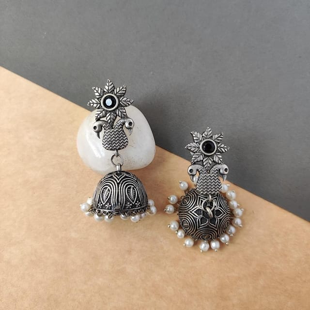 Buy Jewelopia Silver Oxidised Jhumki Earrings Combo German Silver Oxidized  Fish Hook Floral Design Stylish Pearl Drop Traditional Jhumki Earrings For  Women and Girls Online at Best Prices in India - JioMart.
