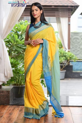 Soft Cotton Bright Yellow Weave with Light Blue Border