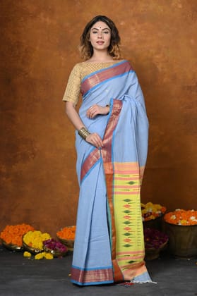Handloom Pure Cotton Jijamata Paithani Saree With Traditional Double Pallu