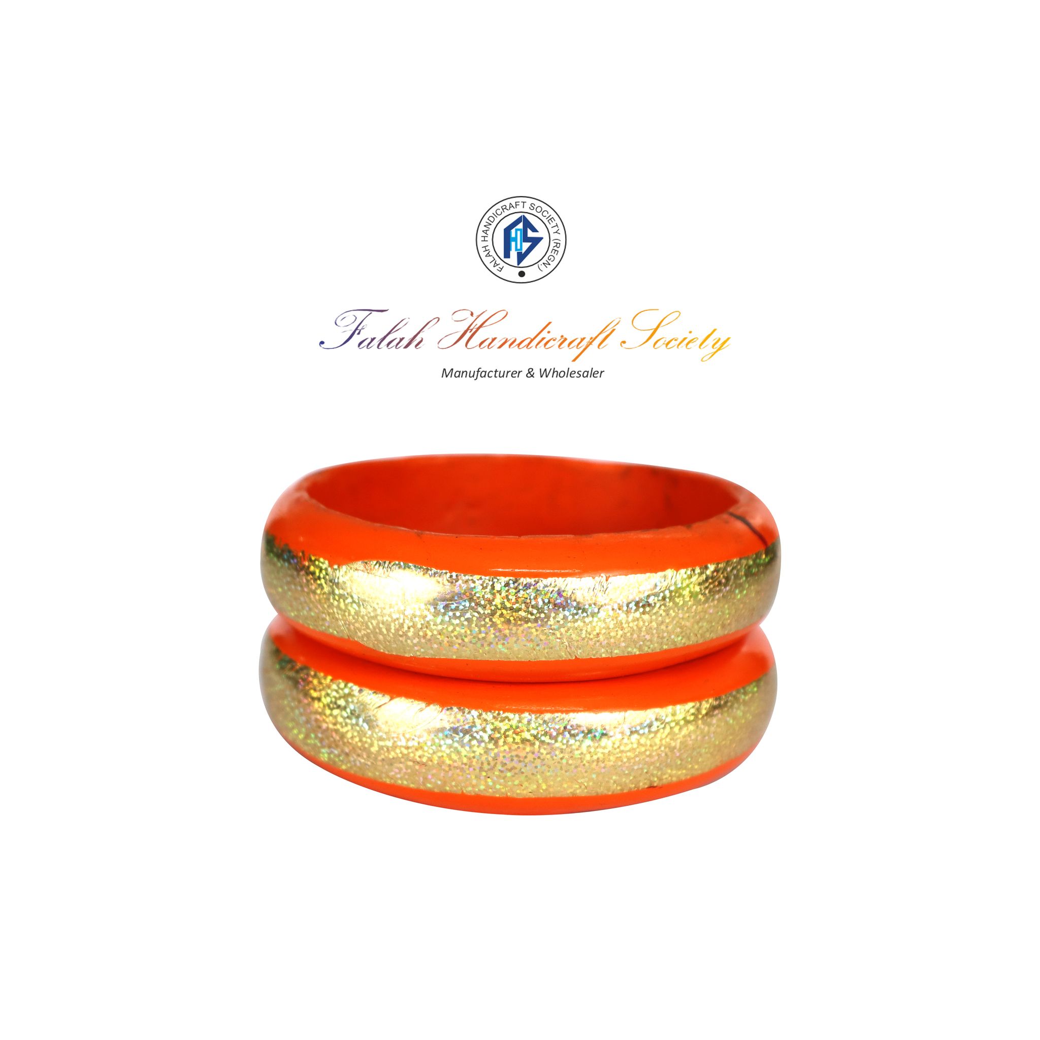 FHS traditional Rajasthani Handmade Round Shape Lac Bangles - Orange