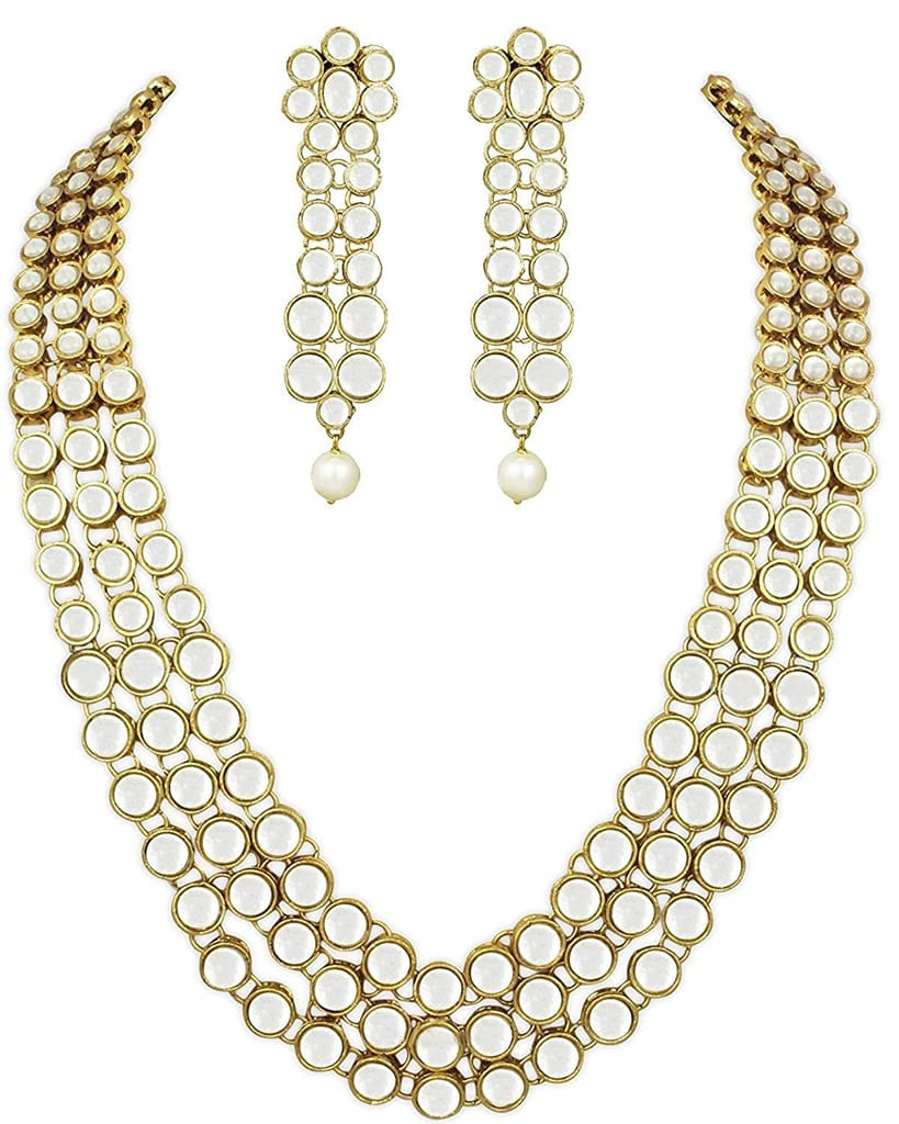 Gold Plated Traditional Jewellery Kundan Pearl Necklace Set with Earrings for Women - Jewellery Sets | Buy online on ZillyBuy
