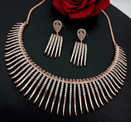 Rose plated  American diamond jewellery necklace