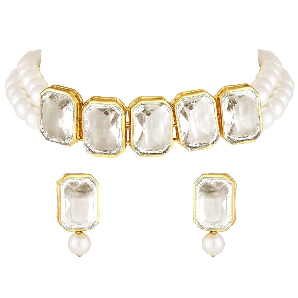 Gold Plated Traditional Crystal Stone Pearl Studded Choker Necklace Jewellery Set for Women - Jewellery Sets | Buy online on ZillyBuy