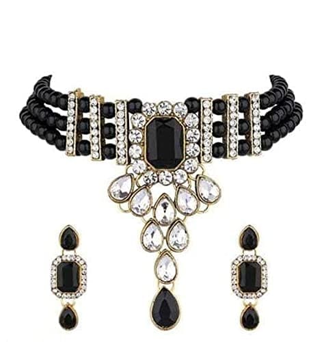 Nakoda Art Jewellery Pearl Kundan Choker Necklace Set with Earrings - Jewellery Sets | Buy online on ZillyBuy