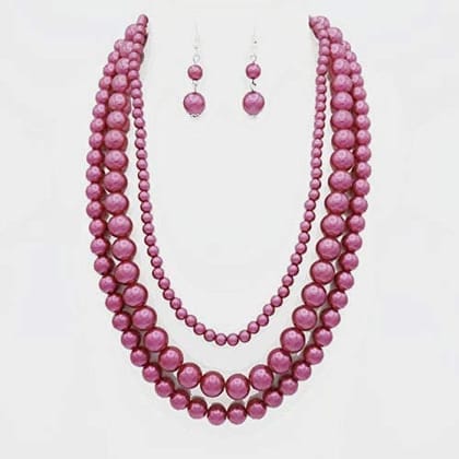 3 Line Pearl Necklace Set For Women And Girls