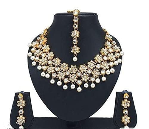 Nakoda Art Jewellery Gold Plated White Necklace Set for Women - Jewellery Sets | Buy online on ZillyBuy