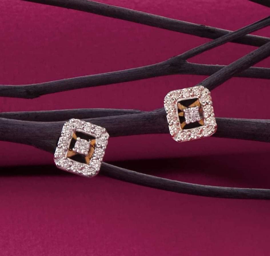 Square shaped rose plated american diamond stud - Earrings | Buy online on ZillyBuy