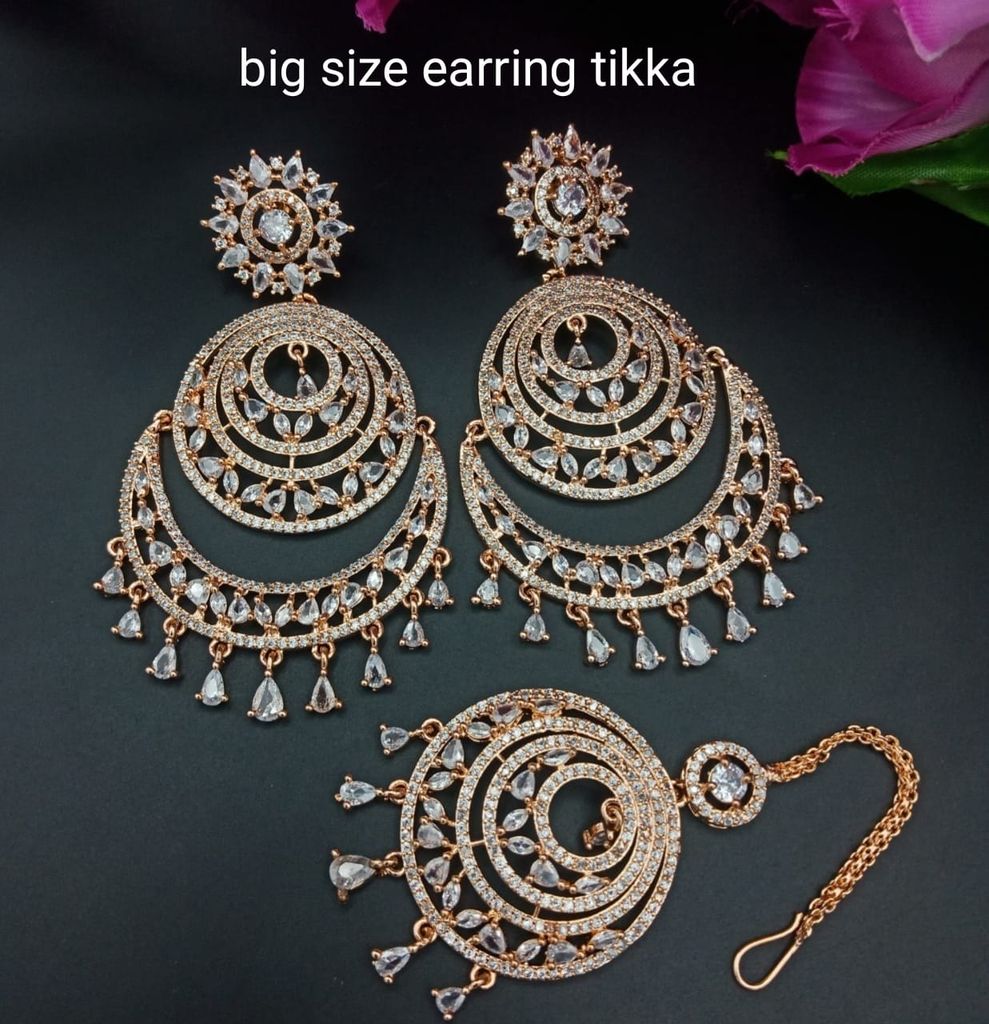 Rose plated SMALL SIZE Chand earring with maangtika - Earrings | Buy online on ZillyBuy