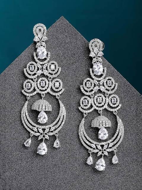 Designer rodhium plated American diamond earring set - Earrings | Buy online on ZillyBuy