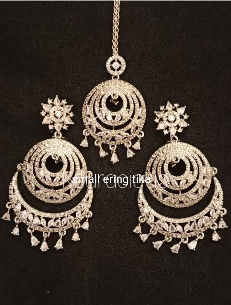Rose plated SMALL SIZE Chand earring with maangtika - Earrings | Buy online on ZillyBuy