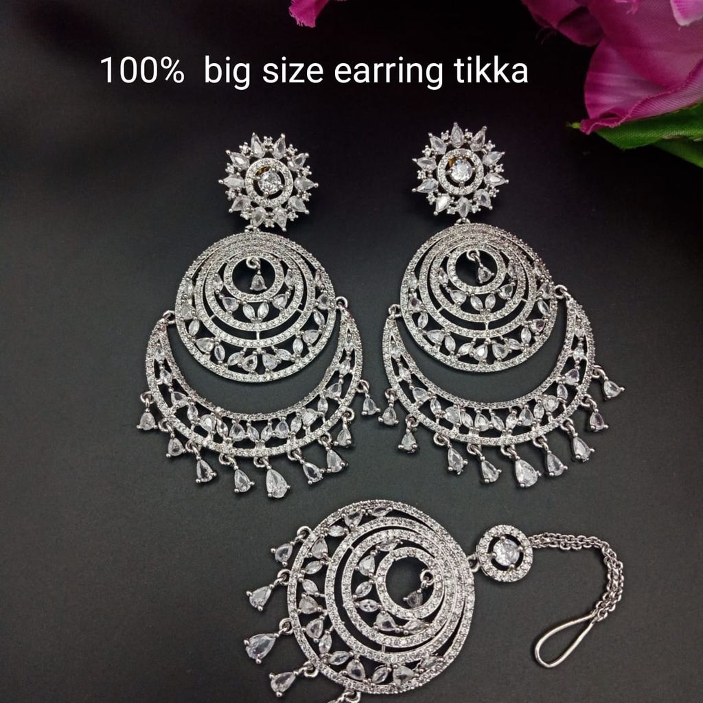 Rodhium plated SMALL SIZE Chand earring with maangtika - Earrings | Buy online on ZillyBuy