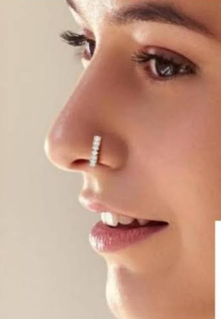 14k Real Gold nose ring hoop white CZ Hinged Nose sania mirza Clicker nose  ring | eBay