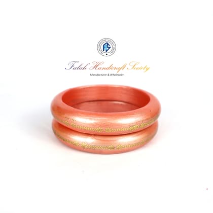 FHS Rajasthani Inner Gold Work Lac Bangles Set- Peach